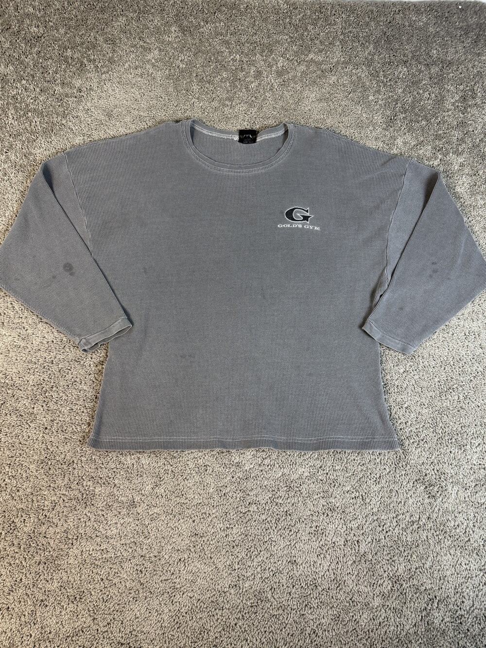Vintage Gold's Gym Shirt Mens XL Gray Waffle Thermal Long Sleeve Bodybuilding